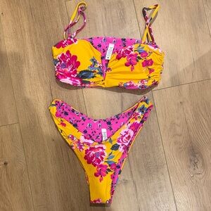 Maaji Yellow & Pink Floral Reversible Bikini Set